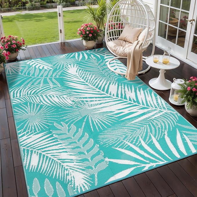 Outdoor Rug 5x7 ft, Reversible Waterproof Plastic Straw Patio Rugs, RV Mat for Outside Quick Dry Carpet for Deck Porch Poolside Beach Camper Backyard