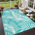 Outdoor Rug for Patios Clearance, 6x9 Waterproof RV Rugs for Outside, Reversible Plastic Straw Mat Large Quick Drying Outdoor Rugs for Deck Trailers Campers Porch Beach Backyard,Teal & White