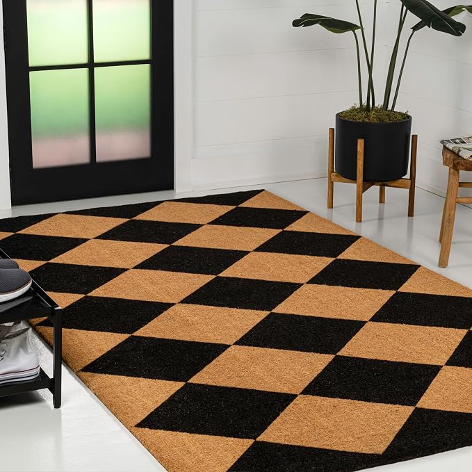JONATHAN Y Diamond Pattern Coir Indoor Outdoor Doormat 4X6 Natural/Black, Paige Modern Classic for Living Room, Bedroom, Kitchen, Easy-Cleaning, High Traffic, Pet-Friendly, Non-Shedding NRF111A-4