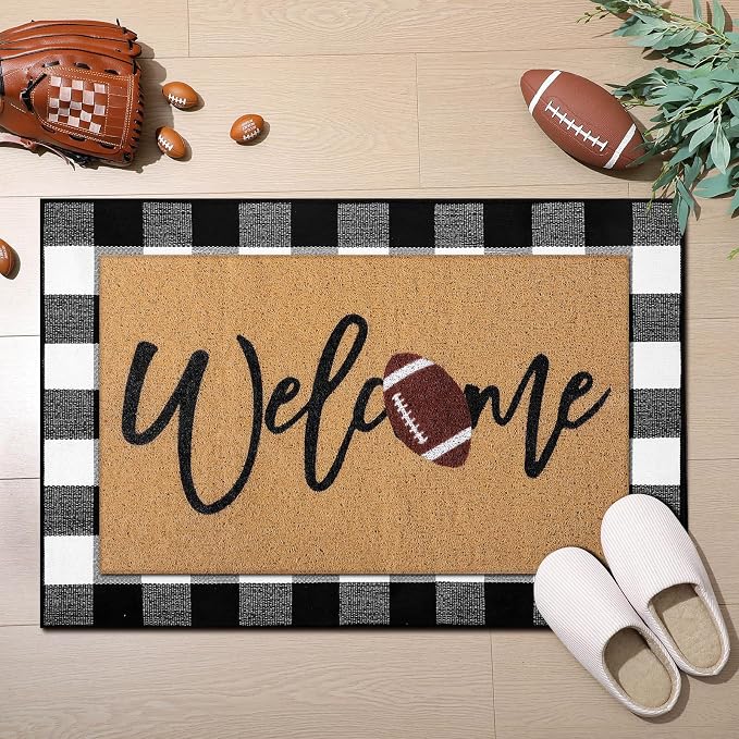 Tinideya Football Layered Doormat, Outdoor Football Decorations for Home | Welcome Non Slip Coir Mats, Front Porch Entryway Decor, Seasonal Layering Doormats