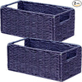 Vagusicc Wicker Storage Basket, Set of 2 Hand-Woven Paper Rope Wicker Basket, Small Storage Baskets for Organizing Toilet Paper, Foldable Small Cube Organizer Bins for Shelves (Purple)