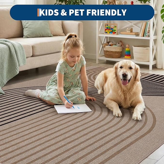 GarveeHome Easy Jute 2x8 Runner Rugs Modern Rainbow Rug for Hallway Kitchen Non Slip Indoor Outdoor Runner Door Mat for Laundry Porch