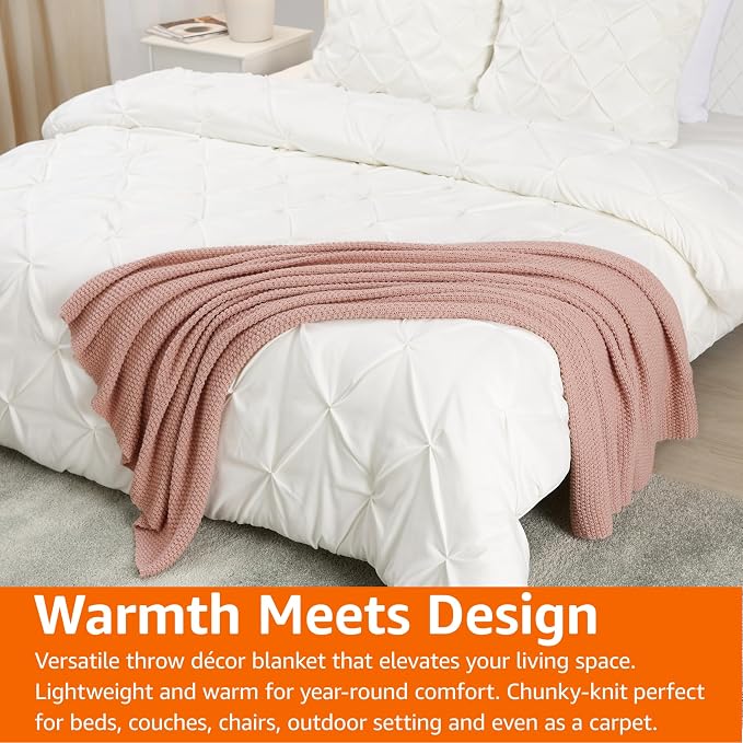 Amazon Basics Chunky Cable Knit Throw Blanket for Couch, Sofa, Bed, Lightweight Soft Cozy, 50" x 60", Dusty Rose