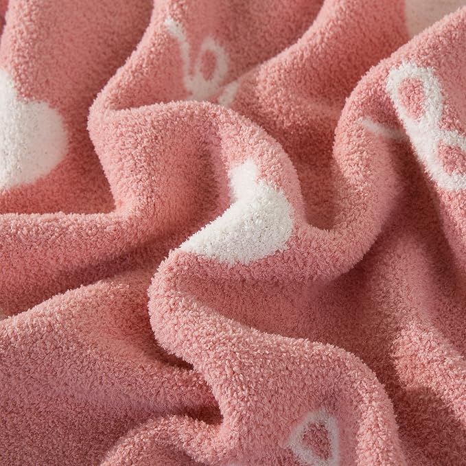 Elegant Comfort Valentine's Day Knit Throw Blanket, Hearts and Bows Super Soft Cozy Fluffy Warm Throw Blankets for Couch, Sofa, Chair, Bed, Camping, Picnic, Travel Lightweight Bed Blanket (50" x 70")