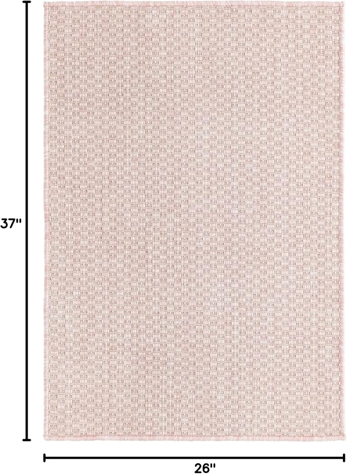 Unique Loom Collection Casual Transitional Solid Heathered Indoor/Outdoor Flatweave Area Rug (2' 2" x 3' 1" Rectangle, Whisper Pink/Ivory)