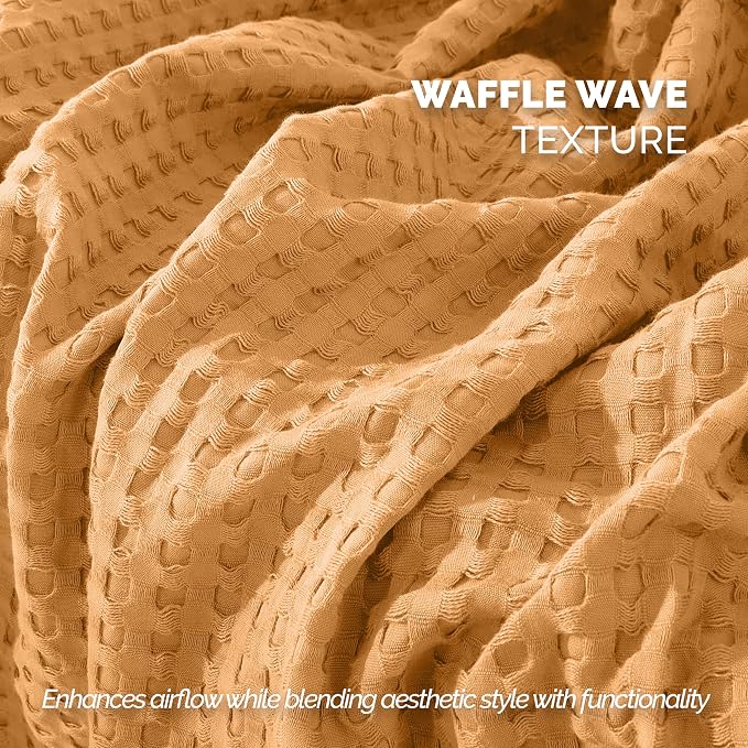 Elegant Comfort Premium 100% Cotton Waffle Blanket - Lightweight Breathable Waffle Weave Bed Blanket - Soft and Warm All Season Blanket for Couch, Sofa and Bed, TwinXL Size 68x90 Inches, Gold