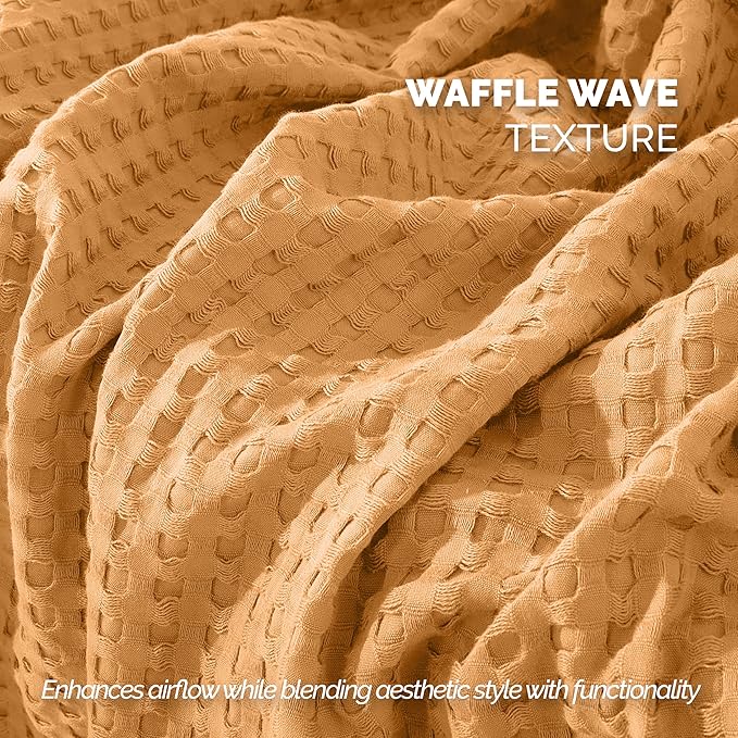 Elegant Comfort Premium 100% Cotton Waffle Blanket - Lightweight Breathable Waffle Weave Bed Blanket - Soft and Warm All Season Blanket for Couch, Sofa and Bed, Queen Size 90x90 Inches, Gold