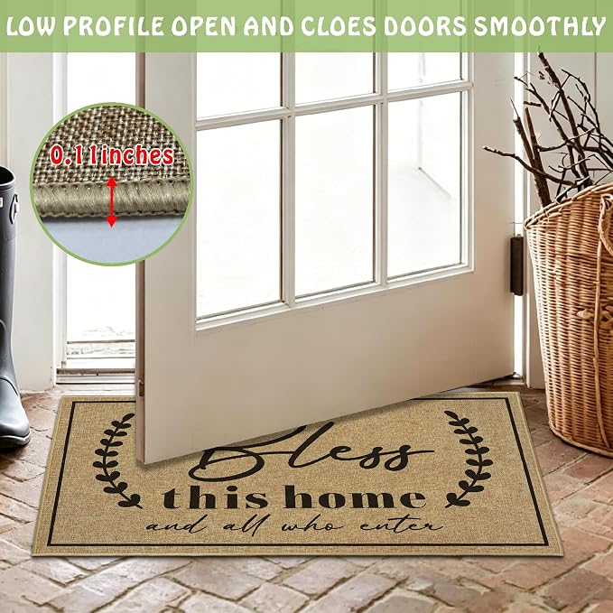 Door Mat Welcome Mats for Front Door Christian Doormat for Indside Outside Entrance God Bless This Home Matt for Family Housewarming Gifts Non-Slip Floor Rugs for Porch Hallway Home Decor 16.9"x29.9"