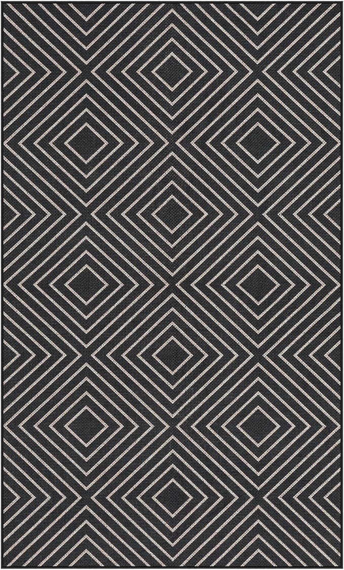 Tribesigns Modern Easy Jute 3x5 Washable Outdoor Patio Porch Area Rug,Black | Machine Washable, Non-Slip with 4 Rug Tape, Ultra-Thin Low Pile, for Farmhouse Indoor Kitchen Entryway Deck RV Balcony