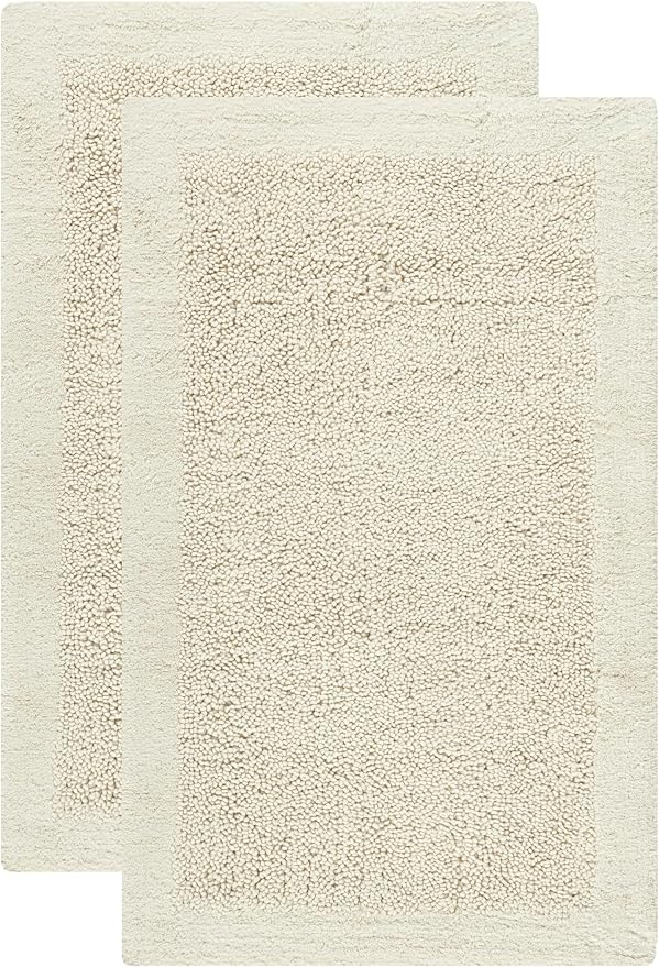 SAFAVIEH Plush Master Bath Collection PMB623N Handmade Natural Cotton Bath Mat, 1 feet 9 inches by 2 feet 10 inches (1'9" x 2'10") (Set of 2)