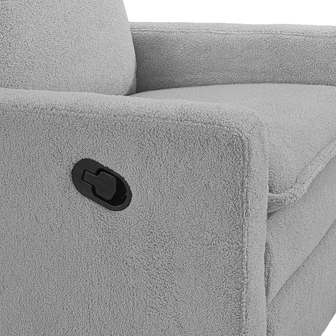 Oxford Baby Uptown Upholstered Glider Recliner Rocking Chair 360° Swivel for Nursery and Living Room - Boucle Koala Gray, Green Guard Gold Certified