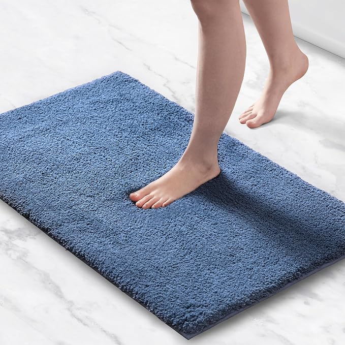 Madison Park Signature Marshmallow Bathroom Rug Non Slip, Luxrurious Plush Bath Mat, Absorbent, Quick Dry, Spa Design Bath Room Décor, 24x40, Navy | Non slip Backing, Spa Quality Luxurious Plush Bath Mat for Bathroom, Quick Dry, OEKO TEX