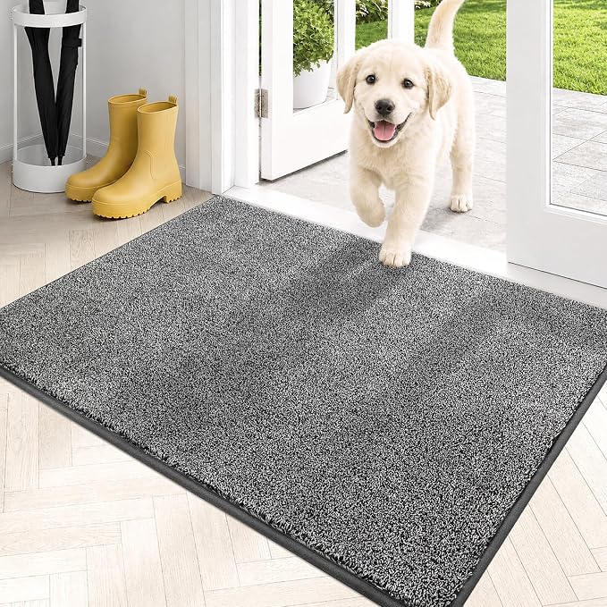 PURRUGS Dirt Trapping Door Mat 24" x 35.5", Non-Slip Machine Washable Entryway Rug, Dog Doormat, Indoor Front Door Mat, Super Absorbent Entry Rug for Muddy Shoes & Paws, Light Grey-Dark Grey