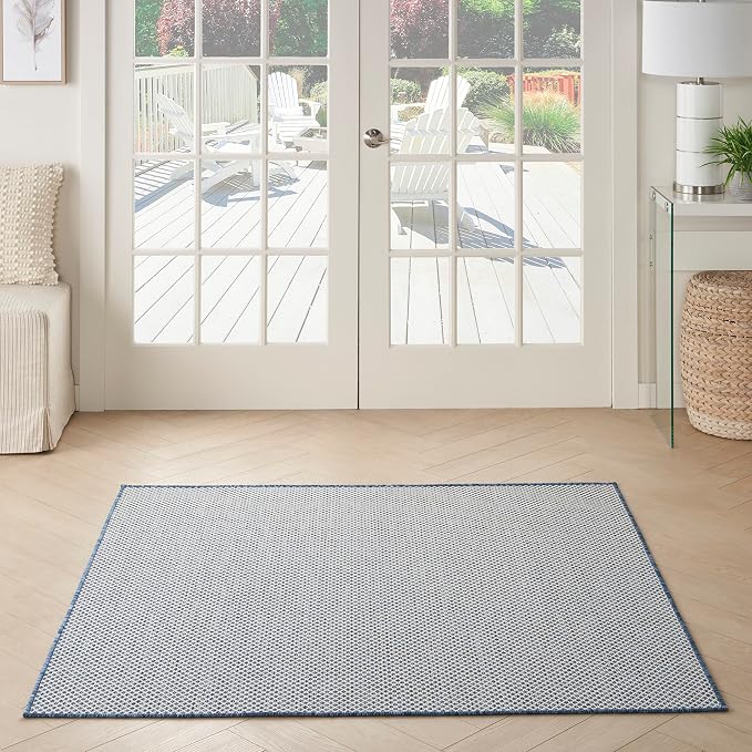 Nourison Home Courtyard Ivory Blue 4' x Square Area Rug - Easy Clean, Non Shedding, Bed Room, Living Room, Dining Room, Kitchen (4' x Square)