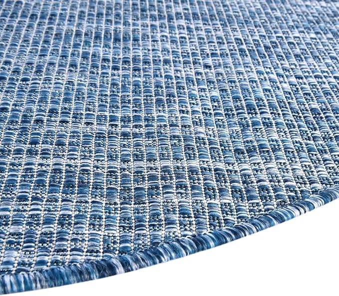 Unique Loom Outdoor Solid Collection Area Rug (4' Round Blue/Navy Blue)