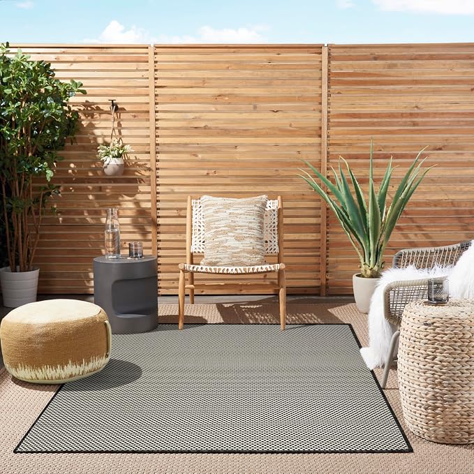 Nourison Home Courtyard Black White 6' x 9' Area Rug - Easy Clean, Non Shedding, Bed Room, Living Room, Dining Room, Kitchen (6' x 9')