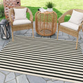 LEEVAN 4'X6' Black and White Striped Woven Cotton Reversible Outdoor Rug | Machine Washable Front Porch Rug, Entryway Door Mat, Indoor Layering Carpet for Balcony Farmhouse Laundry Patio