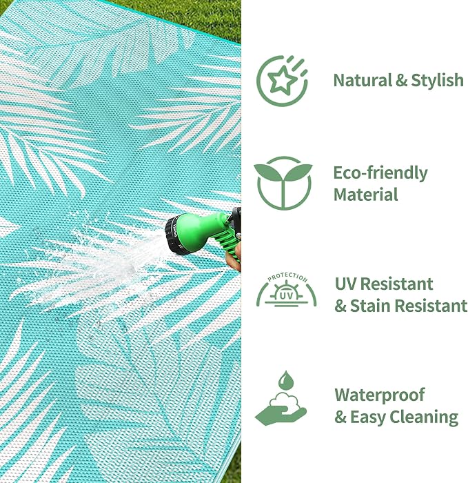 GENIMO Outdoor Rug, Waterproof Plastic Rugs for Patio, 6'x9' Navy White | Outside Larger Leaf Carpet Mat for Porch Decor, Deck, Balcony, Camping, RV, Backyard, Picnic, Beach, Reversible, Foldable