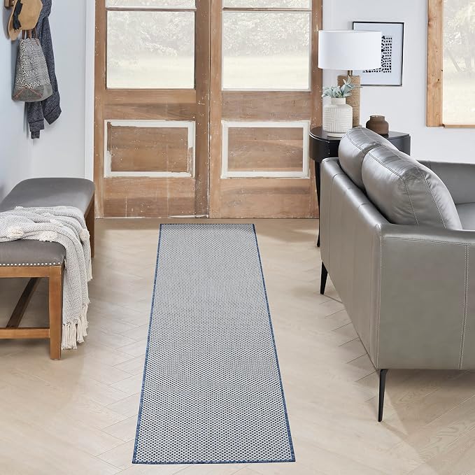 Nourison Home Courtyard Ivory Blue 2'2" x 10' Area Rug - Easy Clean, Non Shedding, Bed Room, Living Room, Dining Room, Kitchen (10' Runner)