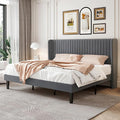 SHA CERLIN King Size Velvet Bed Frame, Tufted Wingback Headboard, Grey | 47'' Modern Vertical Channel Headboard, Upholstered Platform Bed, Wood Slats, No Box Spring Needed, Easy Assembly, Noise Free