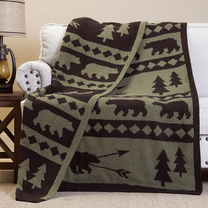 Carstens, Inc. Luxury Soft Stretchy Reversible Plush Throw Blanket, Large 50" x 60", Mountain Pine