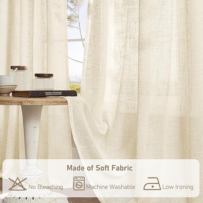 LAMIT Beige Linen Curtains 63 inches Length - Image 9