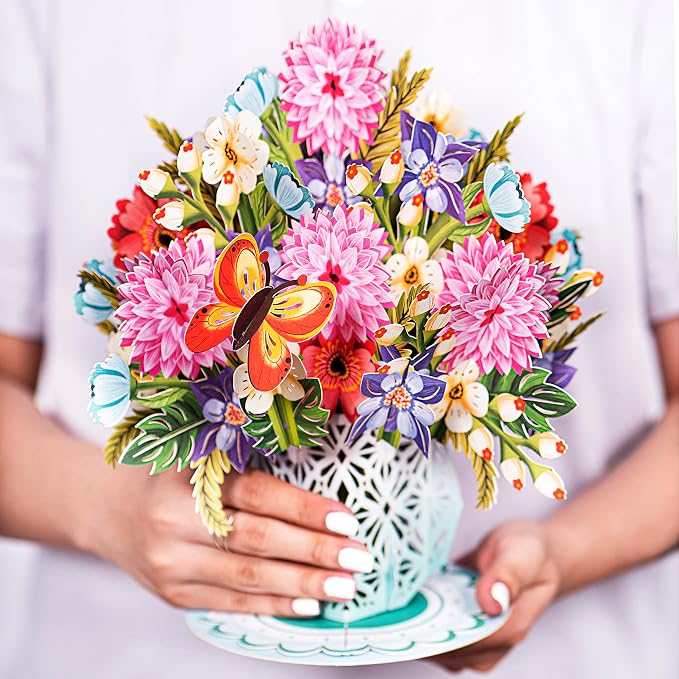 HugePop Flower Bouquet Pop Up Cards 2 Pack - Includes 1 Magical Flower Bouquet and 1 Spring Flower Bouquet, Gift For Mothers Day, Birthday, Valentines Day, All Occasions - Jumbo 10" x 14" Card