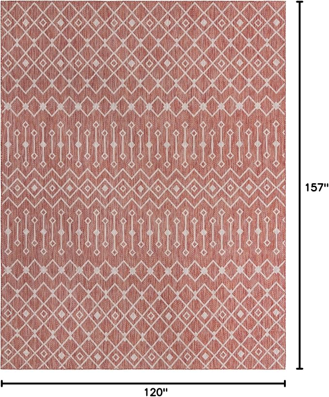 Unique Loom Outdoor Trellis Collection Area Rug - Tribal Trellis (10' x 13' 1" Rectangle, Rust Red/ Ivory)