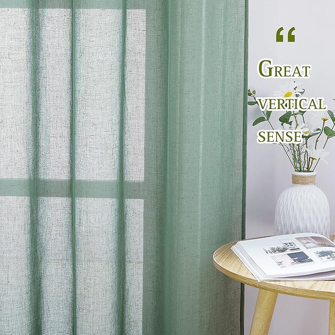 NICETOWN Linen Blend Flax Semi Sheer Window Curtains, Grommet Vertical Drapes - Image 3