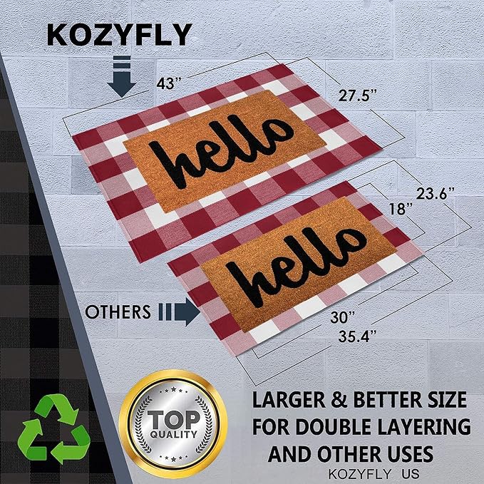 KOZYFLY Buffalo Plaid Rug 27.5x43 Inches Red and White Checkered Rug Christmas Halloween Fall Door Mat Woven Cotton Washable Area Rugs Door Mat Outdoor Entrance for Front Porch Entryway