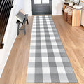 Buffalo Plaid Runner Rug 2x8 Feet Grey and White Checkered Rug Farmhouse Hallway Runners Cotton Woven Washable Carpet for Entryway Kitchen Laundry Bedroom Living Room