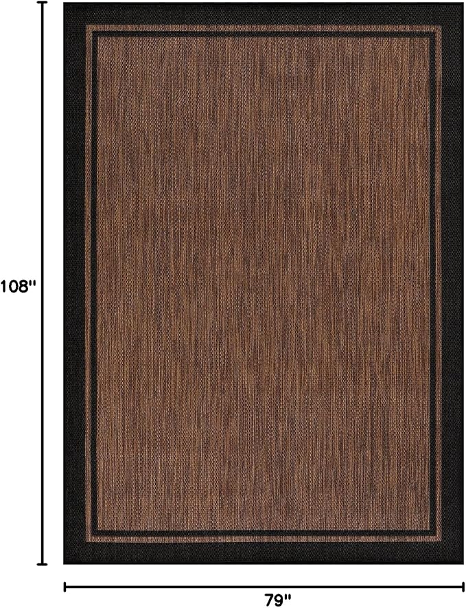 CAMILSON Indoor Outdoor Rug, 6x9 Bordered Nut Brown Black Modern Area Rugs for Indoor and Outdoor Patios, Kitchen and Hallway Mats, Washable Porch Deck Outside Carpet (Bordered Nut Brown Black, 6 x 9)