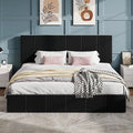 SHA CERLIN King Size Bed Frame, Velvet Upholstered Platform Bed, Vertical Channel Tufted Adjustable Headboard, Low Profile Bed Frame, No Box Spring Needed, Easy Assembly, Black