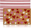 Moucuny 2 Pcs Valentine's Day Coir Welcome Doormat Outdoor Valentine's Day Rug Layered Red and White Stripe Mat Red Heart Mat for Front Porch Outdoor Entryway