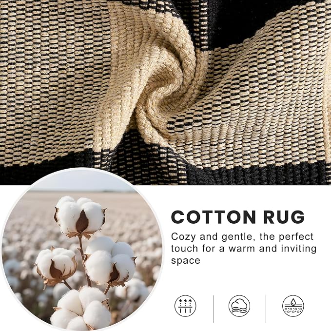 OLANLY Buffalo Plaid Rug 3' x 5' | Brown and Black Cotton Checkered Doormat, Washable Indoor Outdoor Rug for Layered Front Porch, Kitchen, Entryway Decor