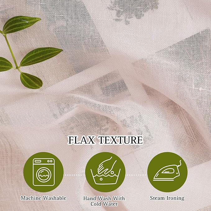 NICETOWN Semi Sheer Rich Linen Curtains Flax Texture, Grommet Vertical Thick - Image 4
