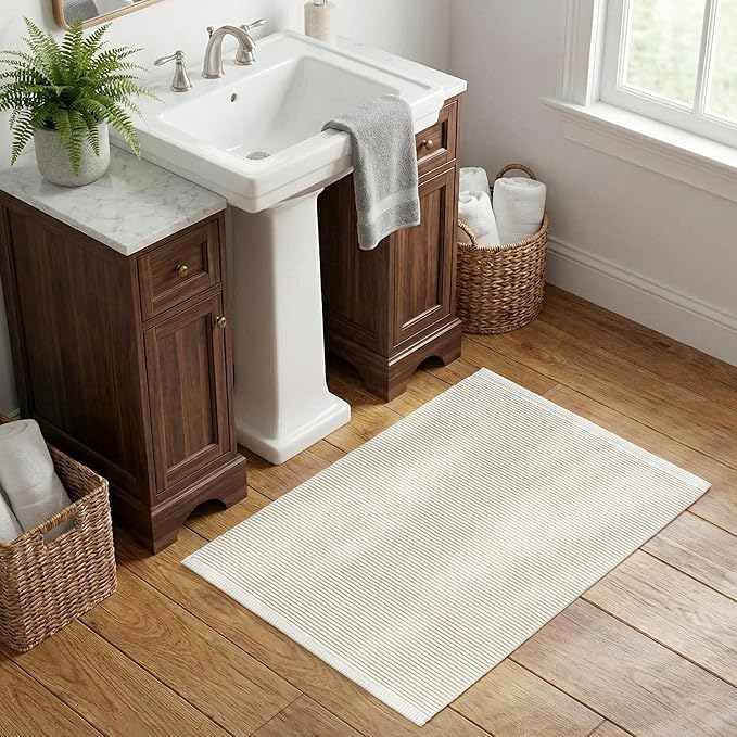 THE BEER VALLEY Woven Entryway Rug 2x3 Feet - Ivory | Non Slip Kitchen Indoor Throw Door Mat for Bedroom, Washable Outdoor Low Pile Patio Cream Rugs