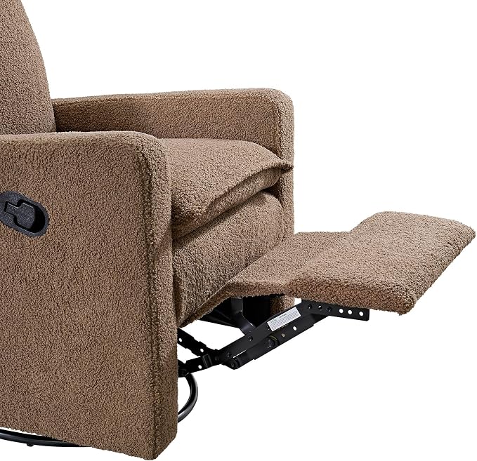Oxford Baby Uptown Upholstered Glider Recliner Rocking Chair 360° Swivel for Nursery and Living Room - Teddy Brown, Green Guard Gold Certified