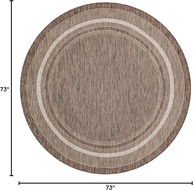 Unique Loom Outdoor Border Collection Area Rug - Soft Border (6' 1" Round Brown/Ivory)