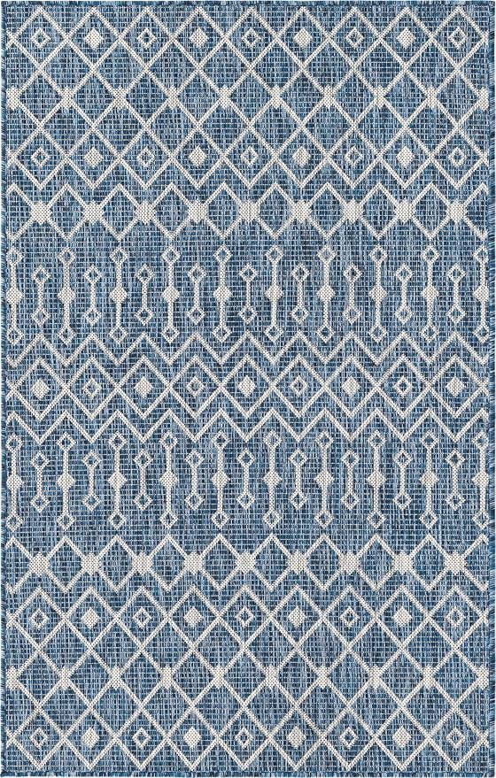 Unique Loom Outdoor Trellis Collection Area Rug - Tribal Trellis (3' 3" x 5' 3" Rectangle, Blue/ Ivory)