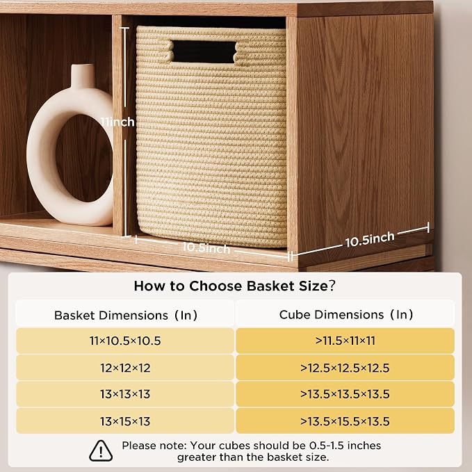 UBBCARE Set of 4 Storage Basket-11 X 10.5 X 10.5 In, Cotton Rope Basket for Shelves, Toys, Book, Cube Storage Bins with Handles, Woven Storage Baskets for Organizing, Brown