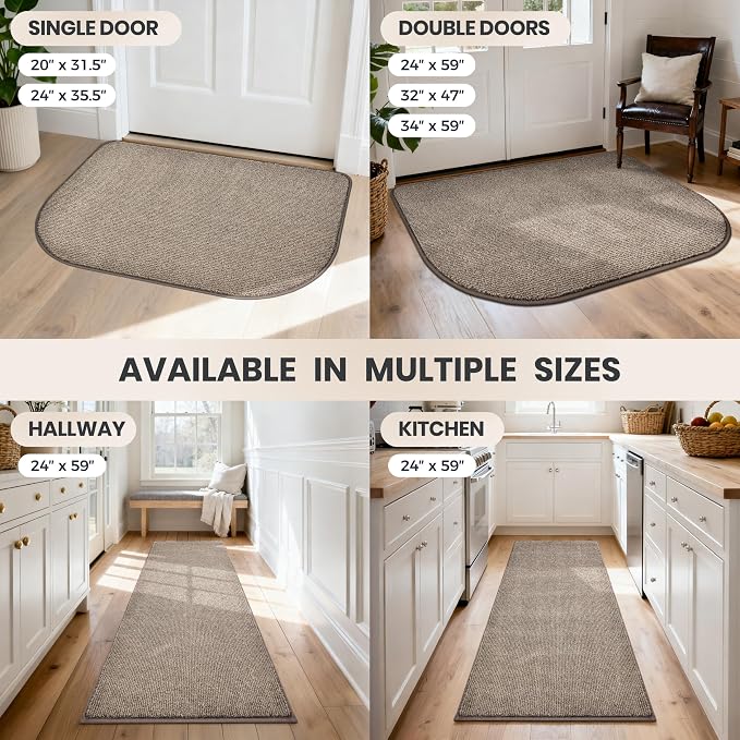 PURRUGS Dirt Trapping Door Mat Half Round 24" x 35.5", Non-Slip Machine Washable Entry Rug, Entrance Mat, Indoor Front Door Mat, Super Absorbent Entryway Rug for Muddy Shoes & Paws, Heathered Beige
