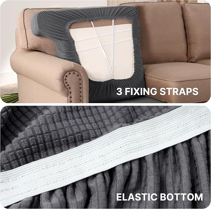 H.VERSAILTEX Stretch T Cushion Chair Sofa Slipcover T Cushion Covers for Living Room Armchair Couch Cover T Cushion Slipcover Seat Cover with Elastic Bands Thicker Jacquard Fabric, Gray
