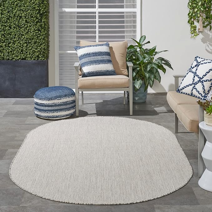 Nourison Home Courtyard Ivory Silver 6' x 9' Oval Area Rug - Easy Clean, Non Shedding, Bed Room, Living Room, Dining Room, Kitchen (6' x 9' Oval)