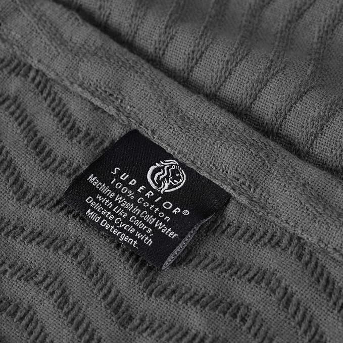 Superior JENA Cotton Blanket, for Picnic, Beach, Traveling or Camping, Bedroom Decor, Essentials, Cover for Bed, Couch, Lounging, Textured Jacquard, Modern Chevron Woven Blanket, King, Charcoal