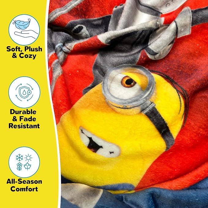 Minions & Monsters Movie Kids Bedding Super Soft Plush Throw Blanket, 46 in x 60 in, (Officially Licensed Product) by Franco