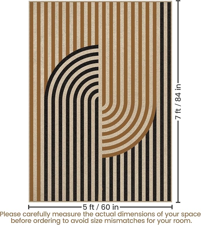 Washable Modern Easy Jute Rug 5x7, Neutral Geometric Abstract Outdoor Indoor Patio Farmhouse Large Rugs, Woven Non Slip Thin Carpet Mat for Living Dining Room Bedroom Classroom Kids Nursery