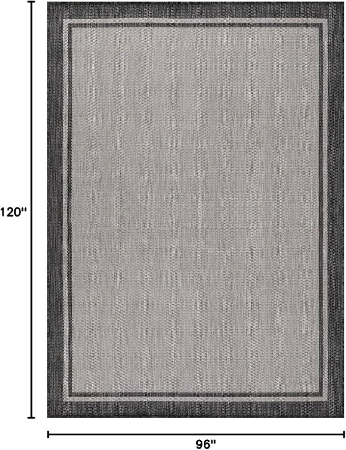 CAMILSON Indoor Outdoor Rug, 8x10 Bordered Gray Modern Area Rugs for Indoor and Outdoor Patios, Kitchen and Hallway Mats, Washable Porch Deck Outside Carpet (Bordered Grey, 8 x 10)