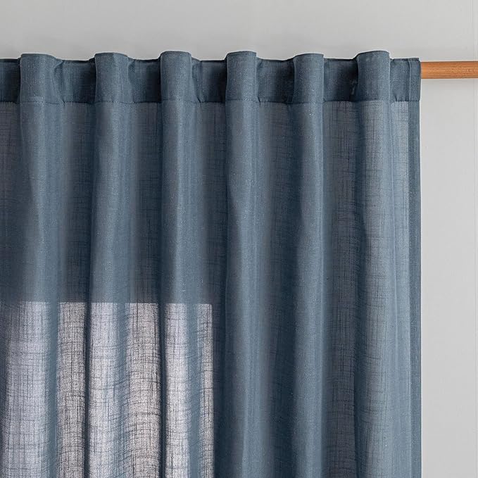 MYSKY HOME Curtains for Living Room 84 Inches Long Semi Sheer Light Filtering Privacy Drapes Linen Look Textured Boho Home Decor, Backdrop Curtain for Parties, 50" x 84", Dusty Blue, 2 Panels