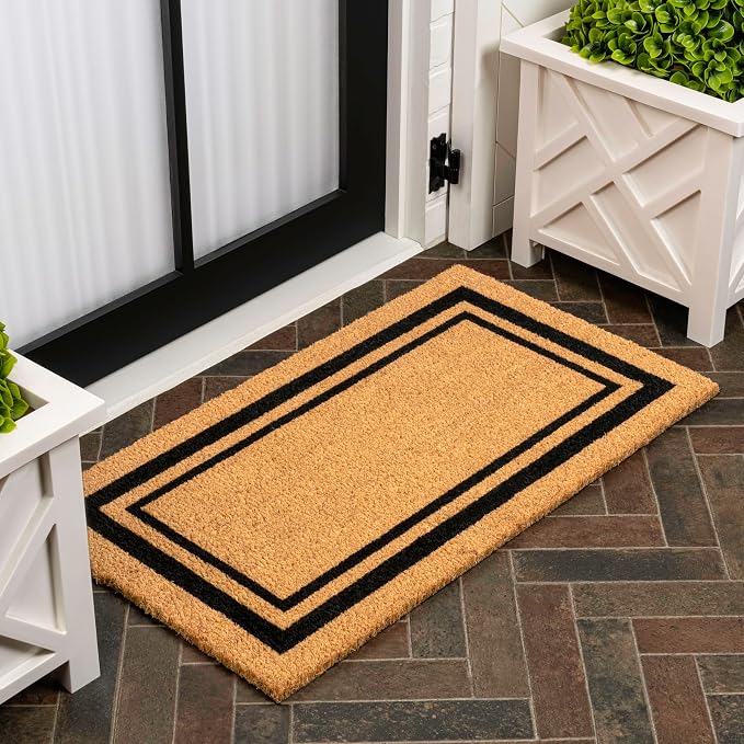 JONATHAN Y Natural Coir Indoor/Outdoor Mat 17" X 30" Natural/Black Border, Peater Classic Casual Commerical Doormat Ideal for Door Entrance, Patio, Porch, Backyard, Garages, Easy to Clean NRF107A-1730